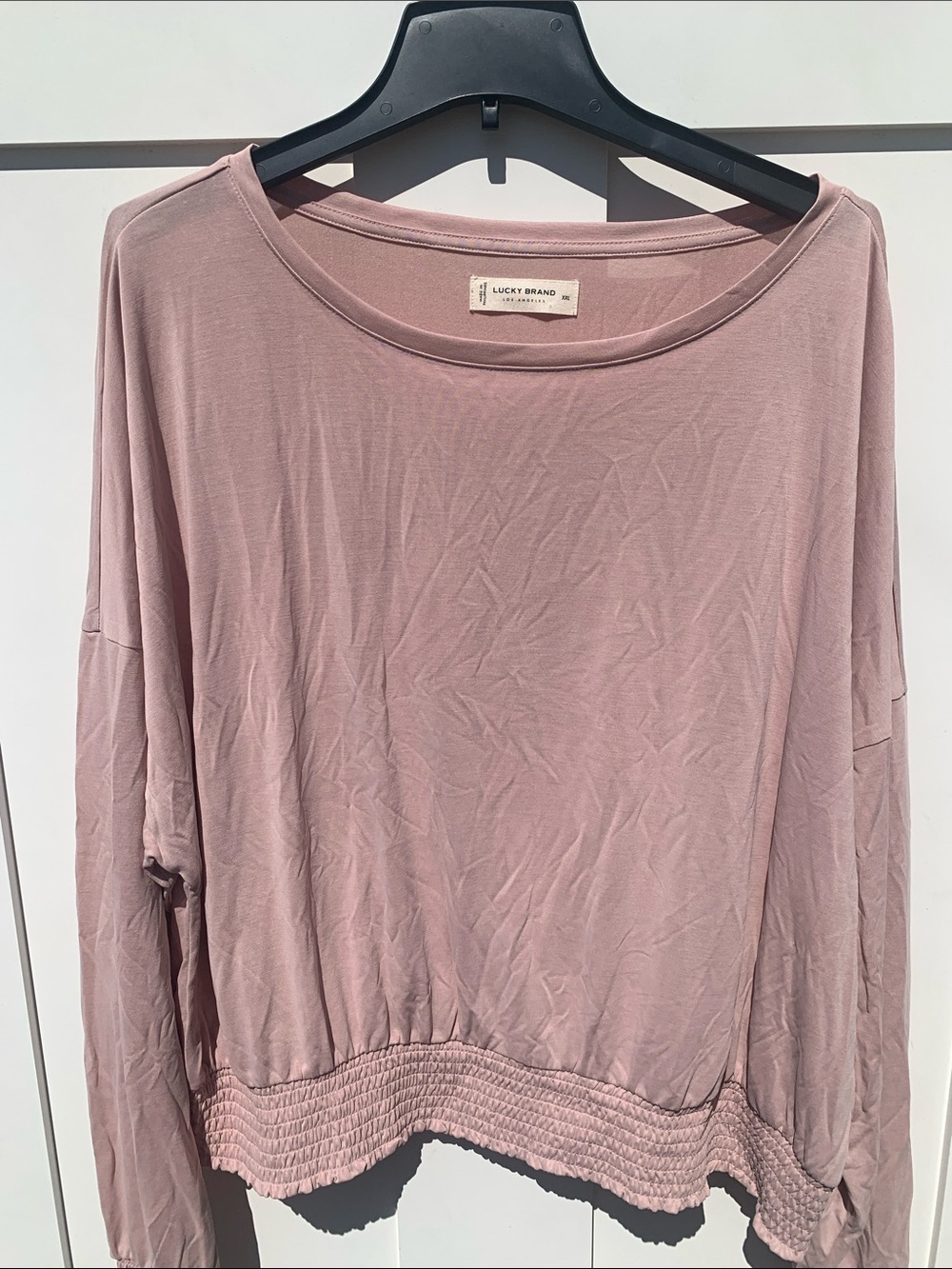 Lucky Brand Woman’s Plus Size Blush Pink Long-Sleeve Smocked Hem Top